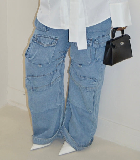 "CITY GIRL" HIGH WAISTED CARGO JEANS
